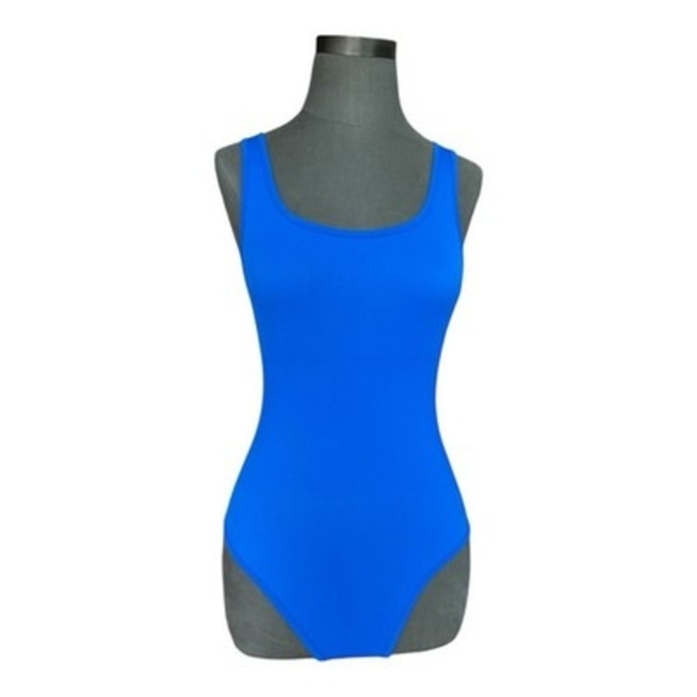 OQQ Vibrant Blue Ribbed Sleeveless Tank Bodysuit Womens Size S Stretch EXCellent - Picture 3 of 6